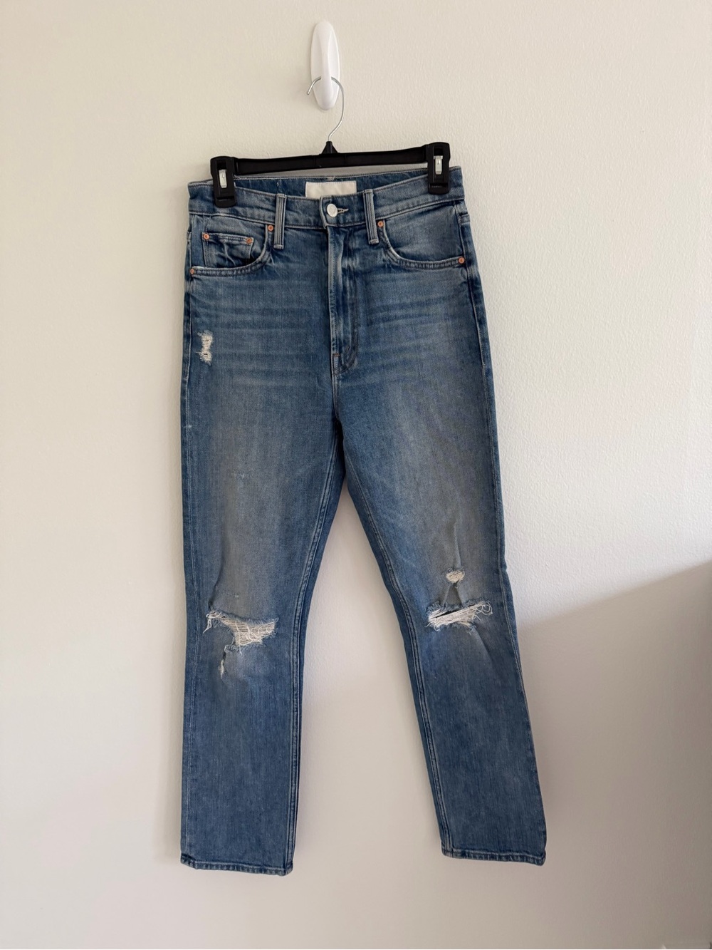 MOTHER Superior  Straight Leg Distressed Jeans - Blue